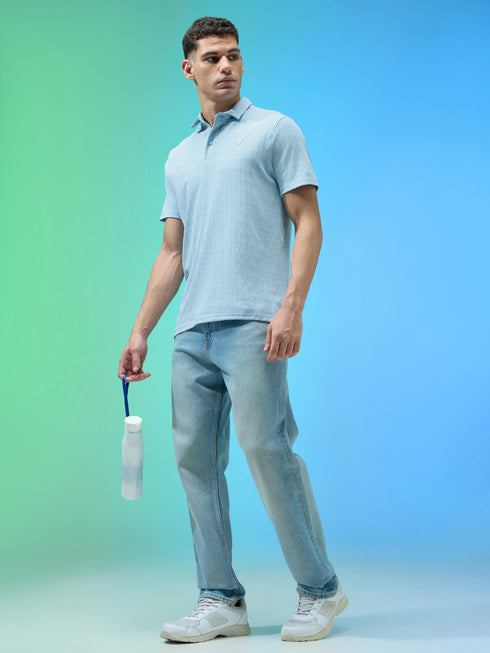 Men Jacquard Slim Fit Polo Sports T-shirt with COTFLEX
