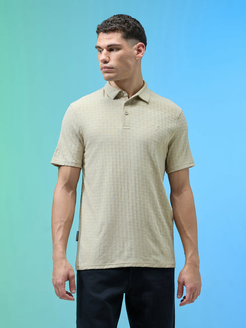 Men Jacquard Slim Fit Polo Sports T-shirt with COTFLEX
