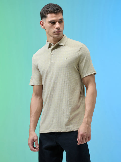 Men Jacquard Slim Fit Polo Sports T-shirt with COTFLEX