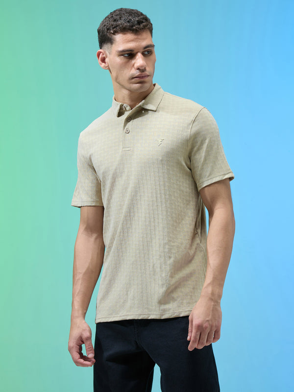 Men Jacquard Slim Fit Polo Sports T-shirt with COTFLEX