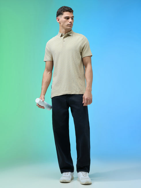 Men Jacquard Slim Fit Polo Sports T-shirt with COTFLEX