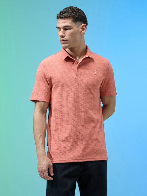 Men Jacquard Slim Fit Polo Sports T-shirt with COTFLEX