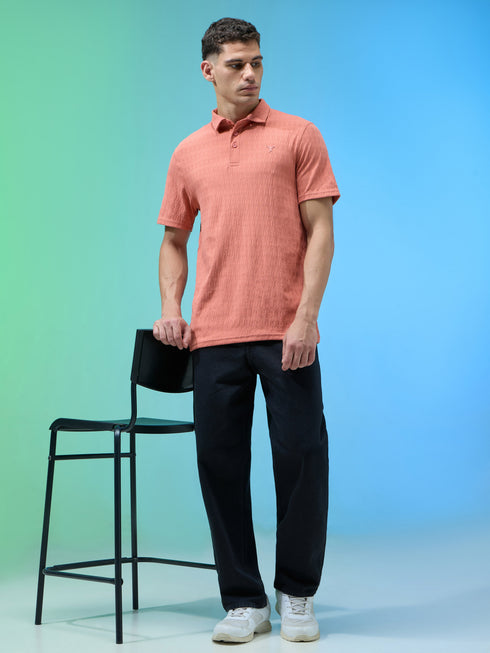 Men Jacquard Slim Fit Polo Sports T-shirt with COTFLEX