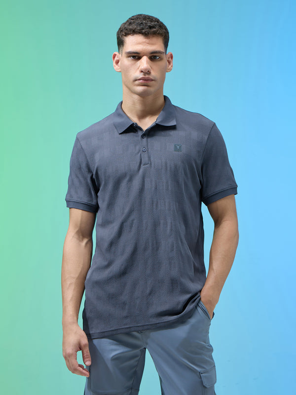 Men Jacquard Slim Fit Polo Sports T-shirt with COTFLEX