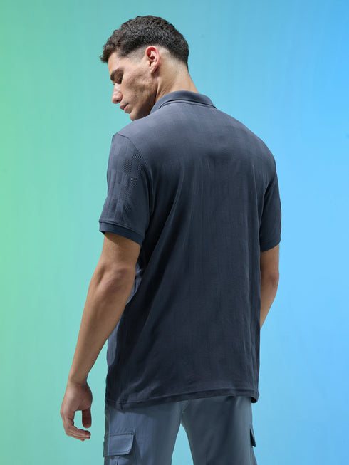 Men Jacquard Slim Fit Polo Sports T-shirt with COTFLEX