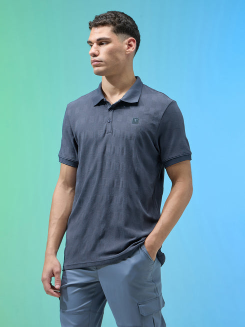 Men Jacquard Slim Fit Polo Sports T-shirt with COTFLEX