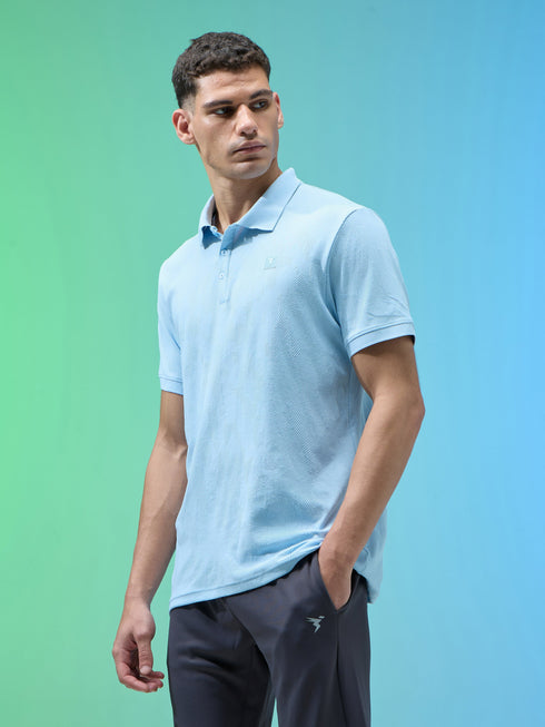 Men Jacquard Slim Fit Polo Sports T-shirt with COTFLEX
