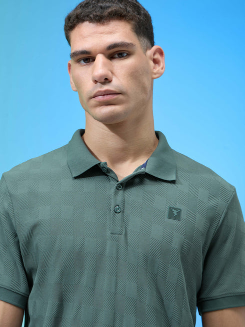 Men Jacquard Slim Fit Polo Sports T-shirt with COTFLEX