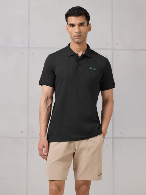 Men Self Design Active Out Slim Fit Polo T-Shirt with ELASTO PLUS