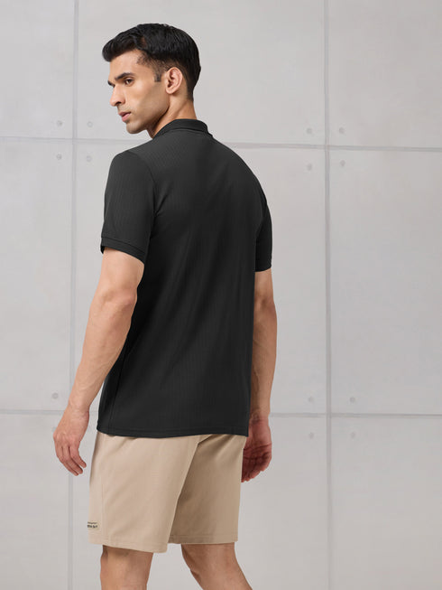 Men Self Design Active Out Slim Fit Polo T-Shirt with ELASTO PLUS