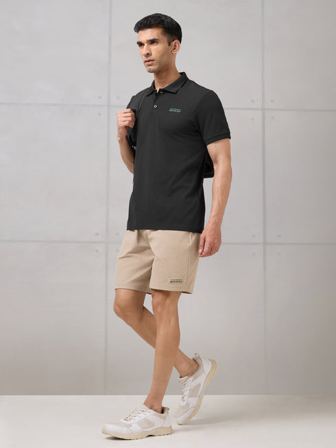 Men Self Design Active Out Slim Fit Polo T-Shirt with ELASTO PLUS