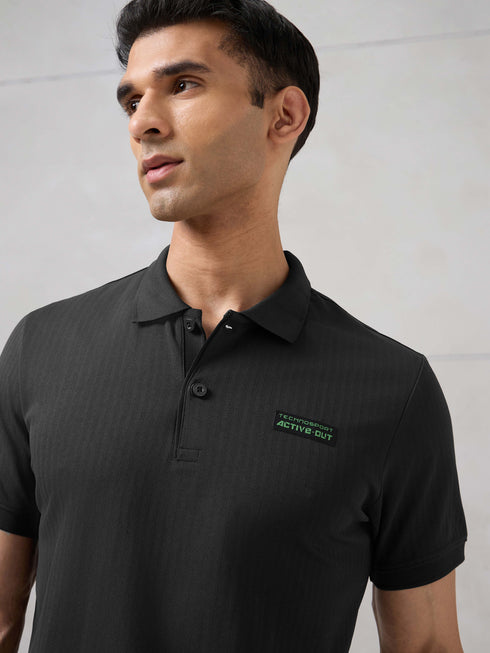 Men Self Design Active Out Slim Fit Polo T-Shirt with ELASTO PLUS