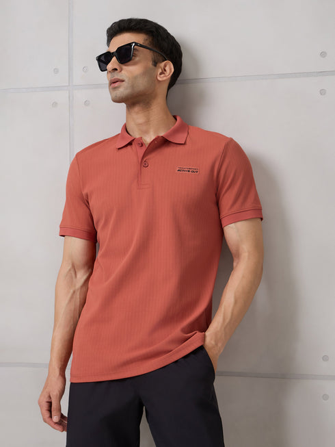 Men Self Design Active Out Slim Fit Polo T-Shirt with ELASTO PLUS