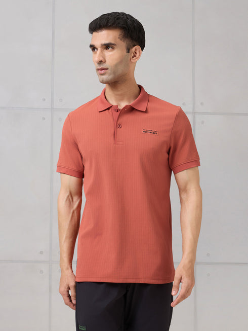 Men Self Design Active Out Slim Fit Polo T-Shirt with ELASTO PLUS