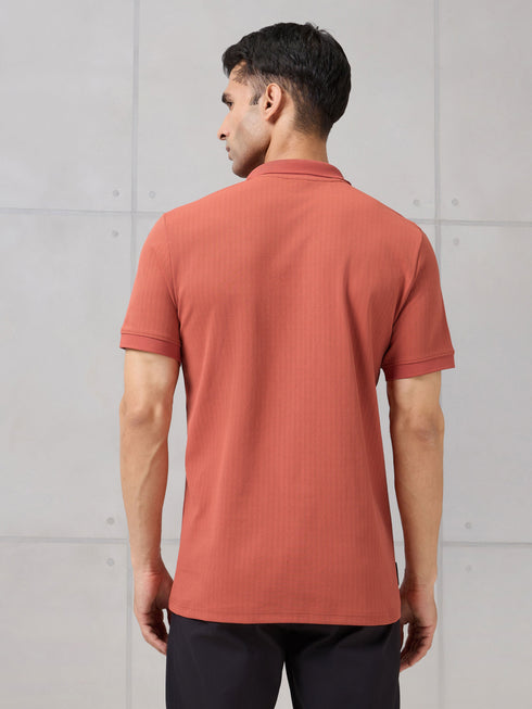 Men Self Design Active Out Slim Fit Polo T-Shirt with ELASTO PLUS