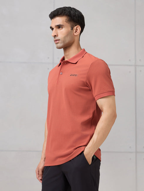 Men Self Design Active Out Slim Fit Polo T-Shirt with ELASTO PLUS