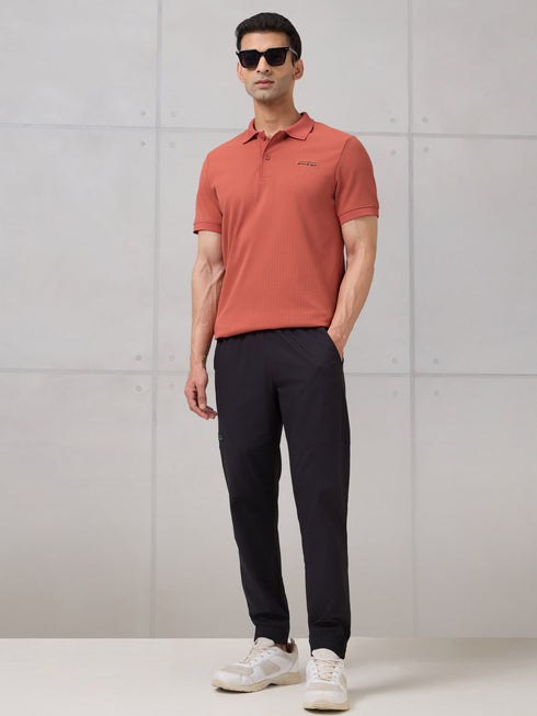 Men Self Design Active Out Slim Fit Polo T-Shirt with ELASTO PLUS