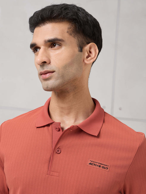 Men Self Design Active Out Slim Fit Polo T-Shirt with ELASTO PLUS