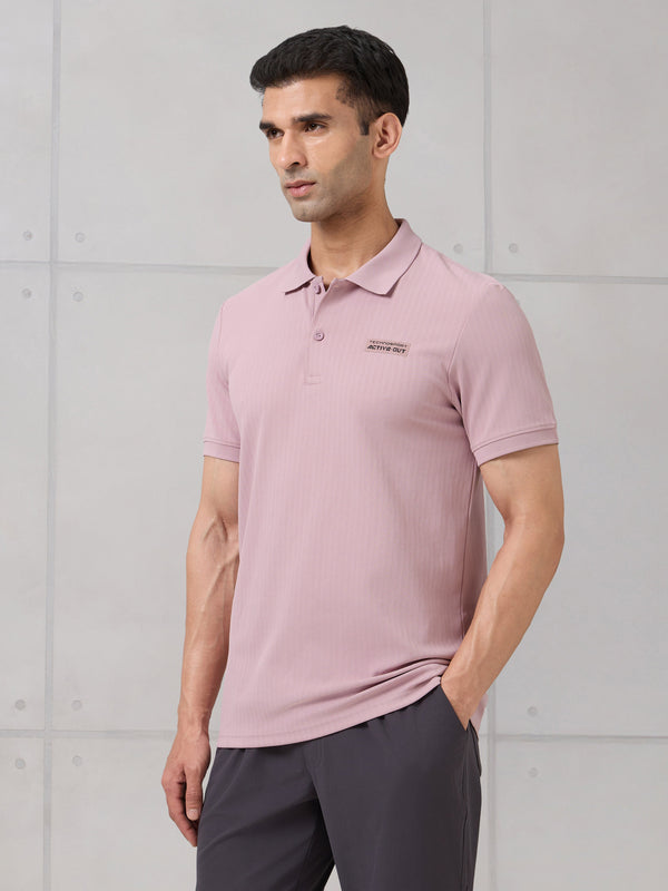 Men Self Design Active Out Slim Fit Polo T-Shirt with ELASTO PLUS