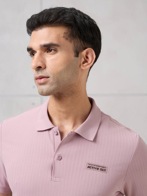 Men Self Design Active Out Slim Fit Polo T-Shirt with ELASTO PLUS