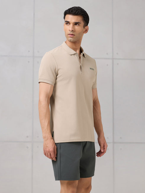 Men Self Design Active Out Slim Fit Polo T-Shirt with ELASTO PLUS