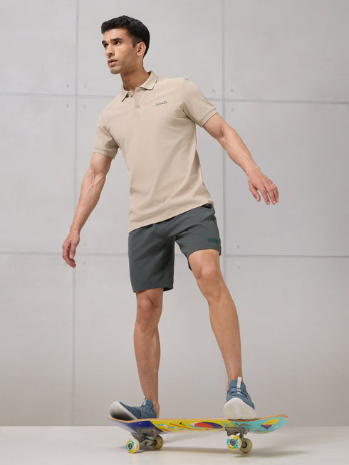 Men Self Design Active Out Slim Fit Polo T-Shirt with ELASTO PLUS