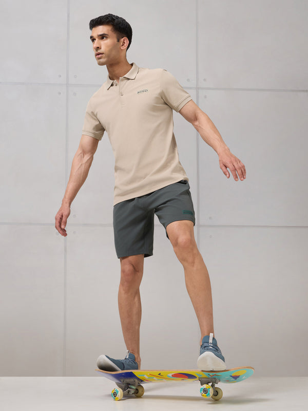 Men Self Design Active Out Slim Fit Polo T-Shirt with ELASTO PLUS