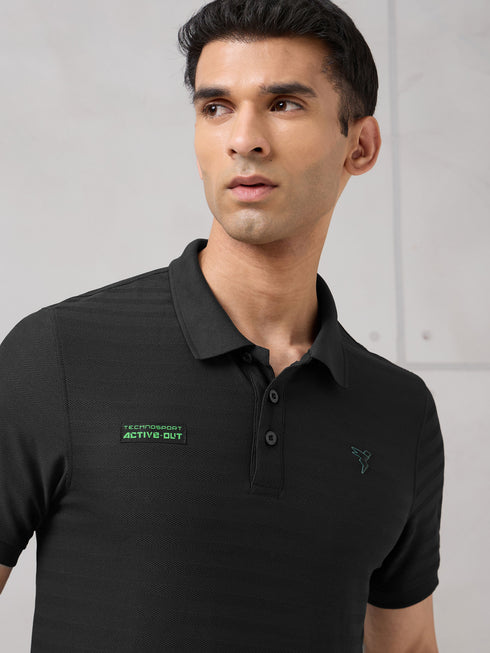 Men Self Design Active Out Polo T-Shirt Slim Fit with MATPIQ