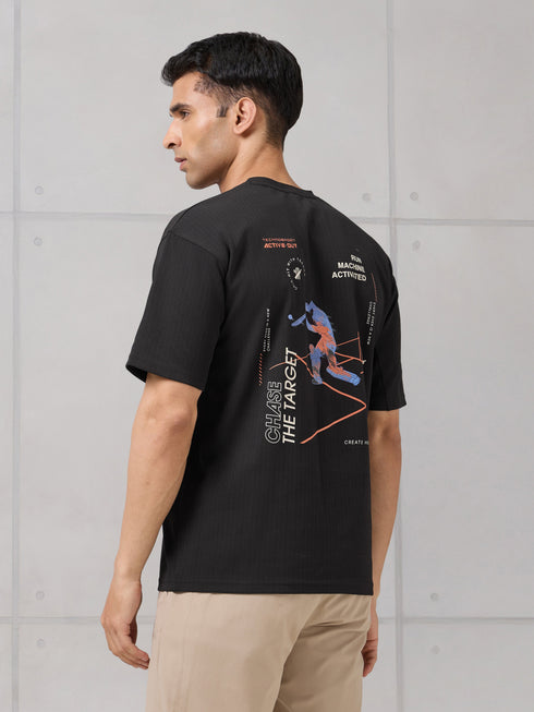 Men Round Neck Back Printed Active Out Regular Fit T-Shirt with ELASTOPLUS