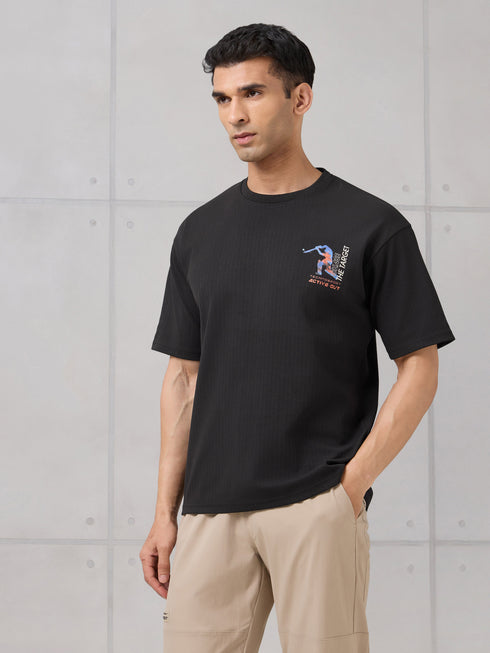 Men Round Neck Back Printed Active Out Regular Fit T-Shirt with ELASTOPLUS
