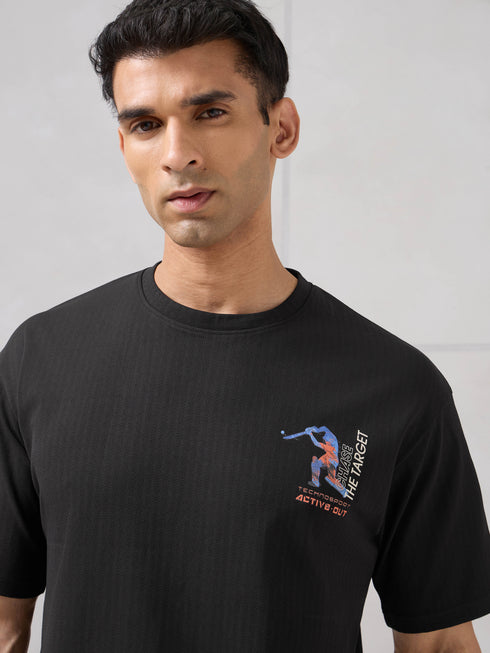 Men Round Neck Back Printed Active Out Regular Fit T-Shirt with ELASTOPLUS