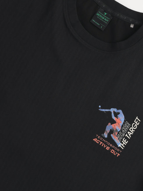 Men Round Neck Back Printed Active Out Regular Fit T-Shirt with ELASTOPLUS