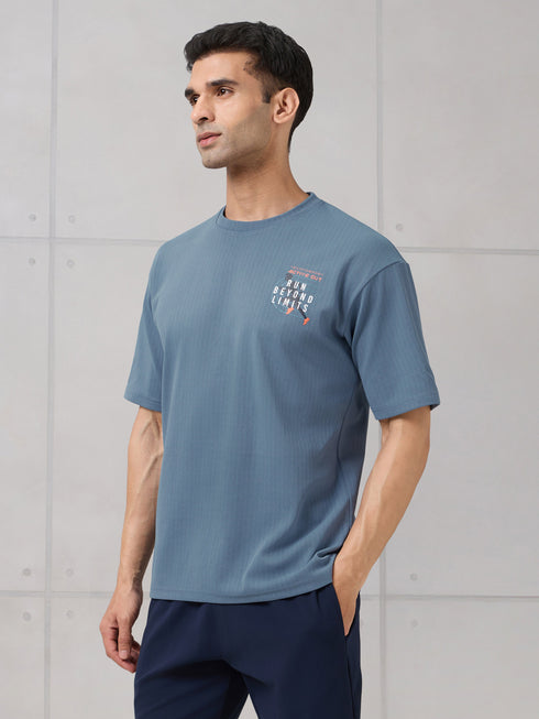 Men Round Neck Back Printed Active Out Regular Fit T-Shirt with ELASTOPLUS