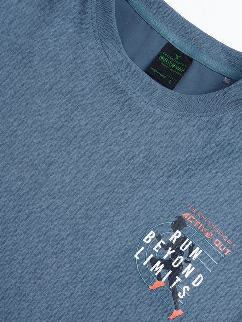 Men Round Neck Back Printed Active Out Regular Fit T-Shirt with ELASTOPLUS