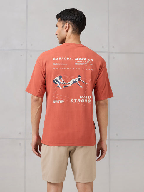 Men Round Neck Back Printed Active Out Regular Fit T-Shirt with ELASTOPLUS