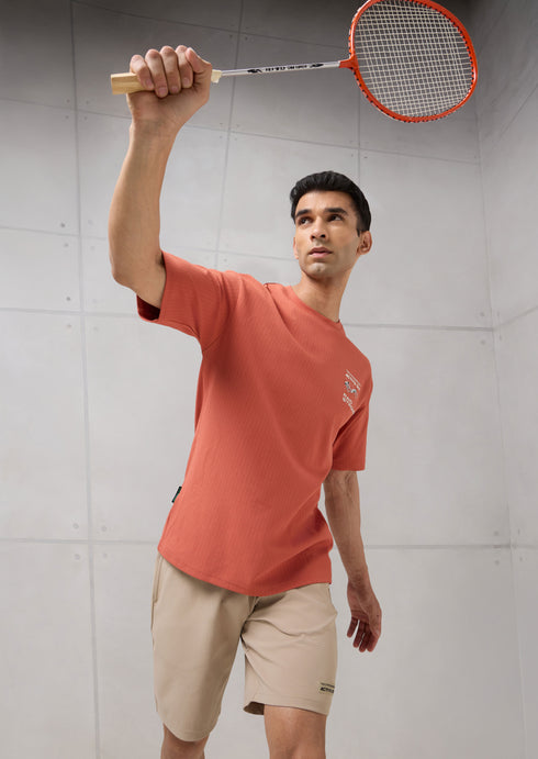 Men Round Neck Back Printed Active Out Regular Fit T-Shirt with ELASTOPLUS