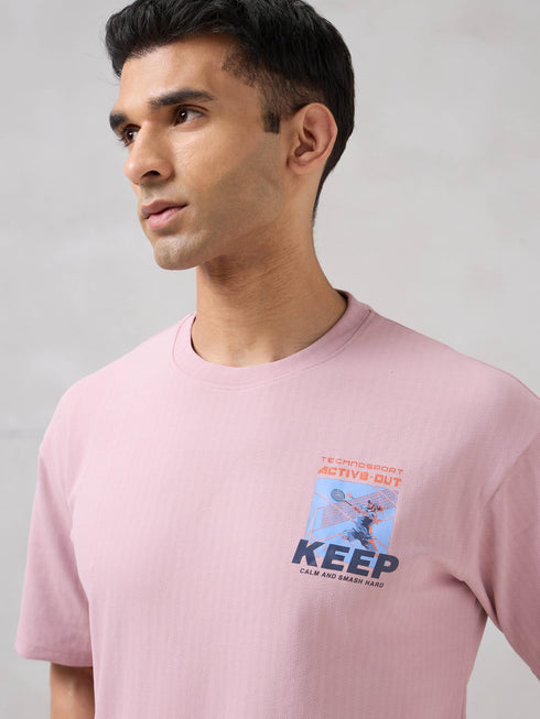 Men Round Neck Back Printed Active Out Regular Fit T-Shirt with ELASTOPLUS