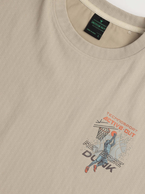 Men Round Neck Back Printed Active Out Regular Fit T-Shirt with ELASTOPLUS