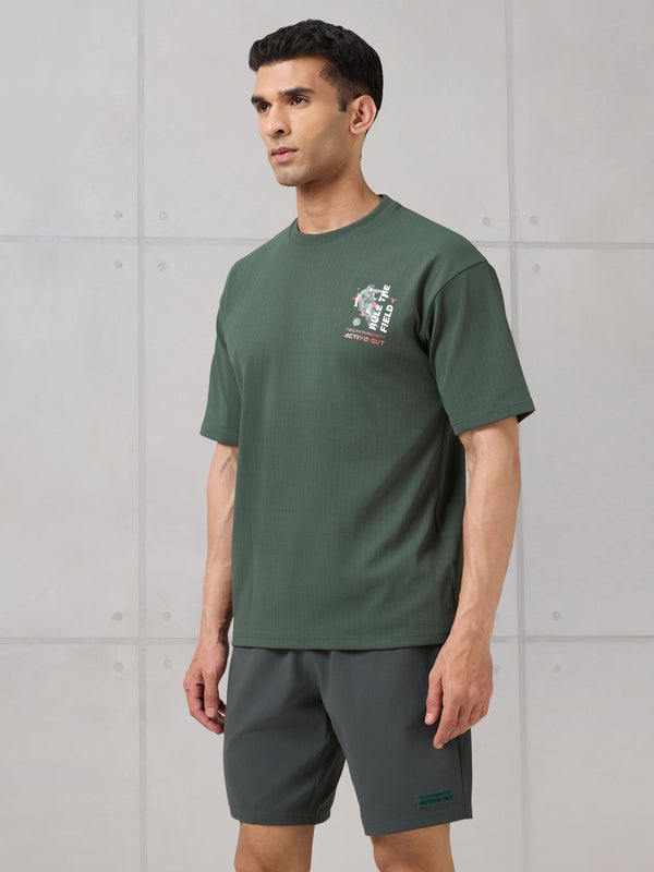Men Round Neck Back Printed Active Out Regular Fit T-Shirt with ELASTOPLUS