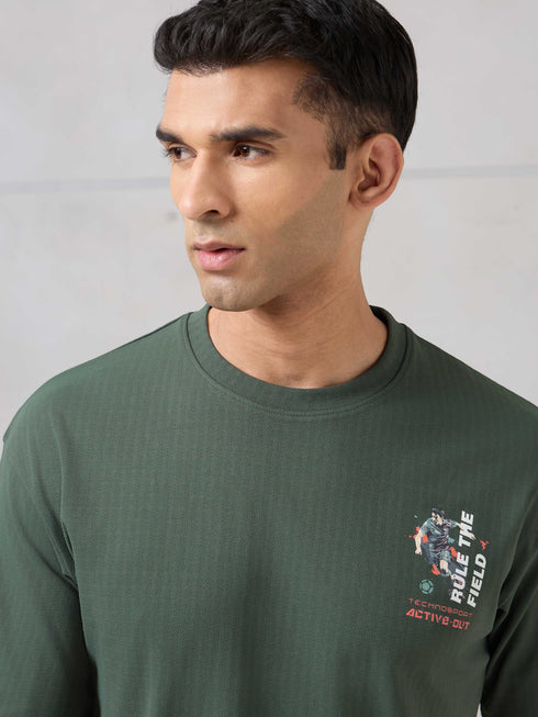 Men Round Neck Back Printed Active Out Regular Fit T-Shirt with ELASTOPLUS