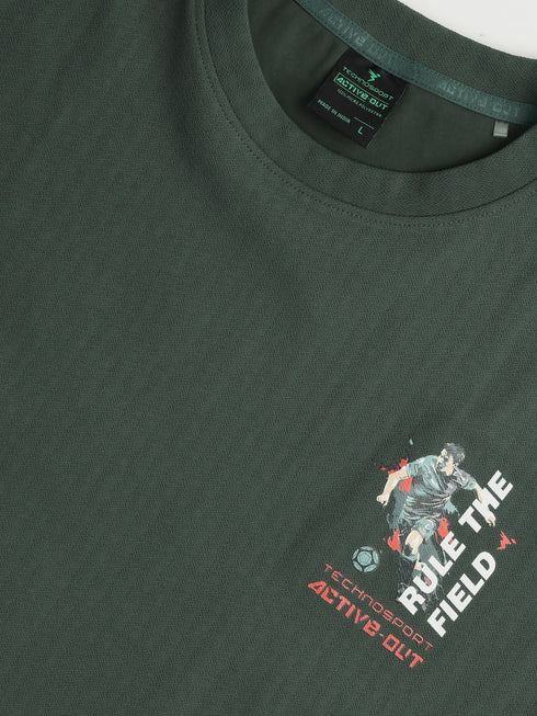Men Round Neck Back Printed Active Out Regular Fit T-Shirt with ELASTOPLUS
