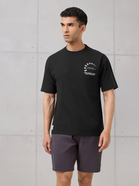Men Round Neck Self Design Active Out Regular Fit T-Shirt with ELASTOPLUS