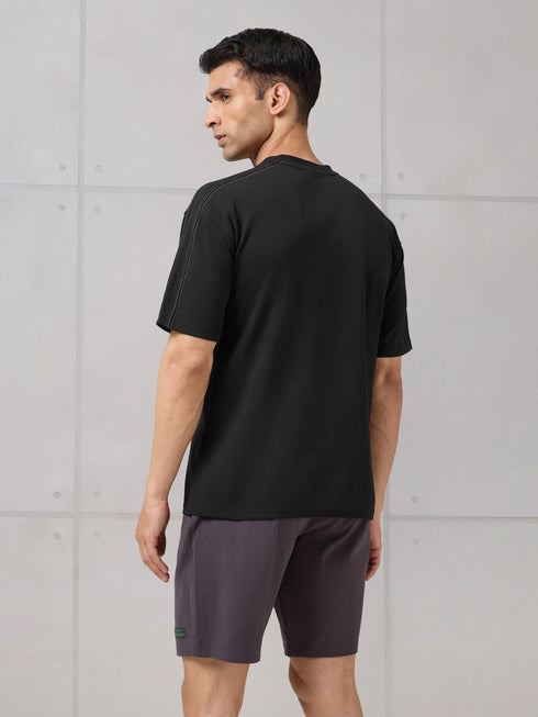 Men Round Neck Self Design Active Out Regular Fit T-Shirt with ELASTOPLUS