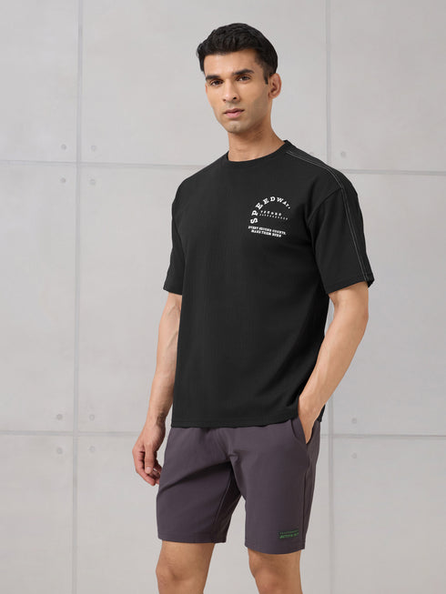 Men Round Neck Self Design Active Out Regular Fit T-Shirt with ELASTOPLUS
