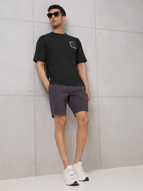 Men Round Neck Self Design Active Out Regular Fit T-Shirt with ELASTOPLUS