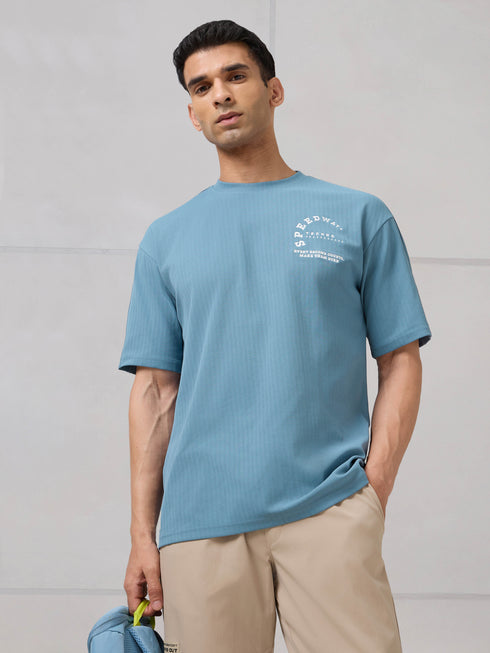 Men Round Neck Self Design Active Out Regular Fit T-Shirt with ELASTOPLUS