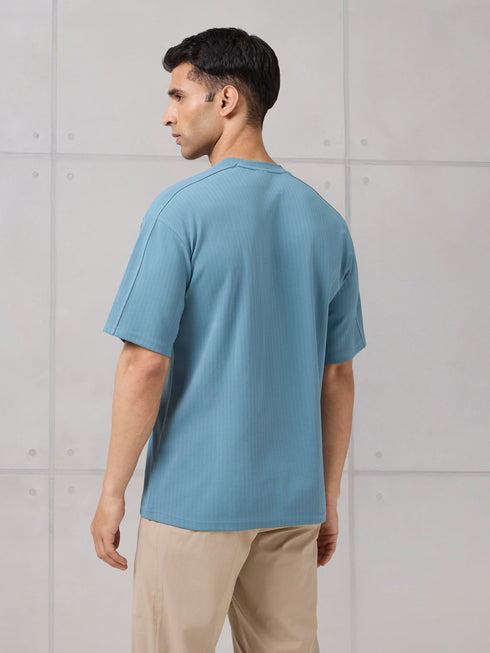 Men Round Neck Self Design Active Out Regular Fit T-Shirt with ELASTOPLUS