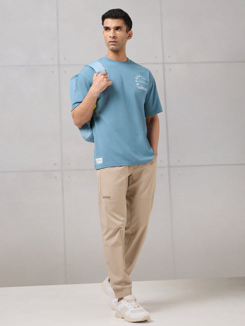 Men Round Neck Self Design Active Out Regular Fit T-Shirt with ELASTOPLUS
