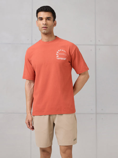 Men Round Neck Self Design Active Out Regular Fit T-Shirt with ELASTOPLUS