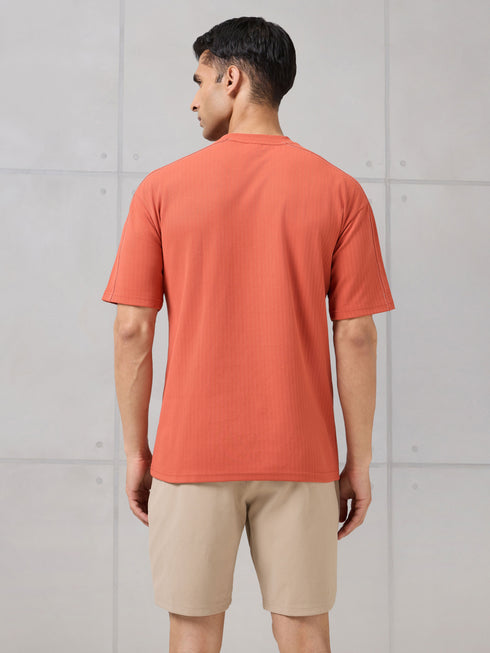 Men Round Neck Self Design Active Out Regular Fit T-Shirt with ELASTOPLUS